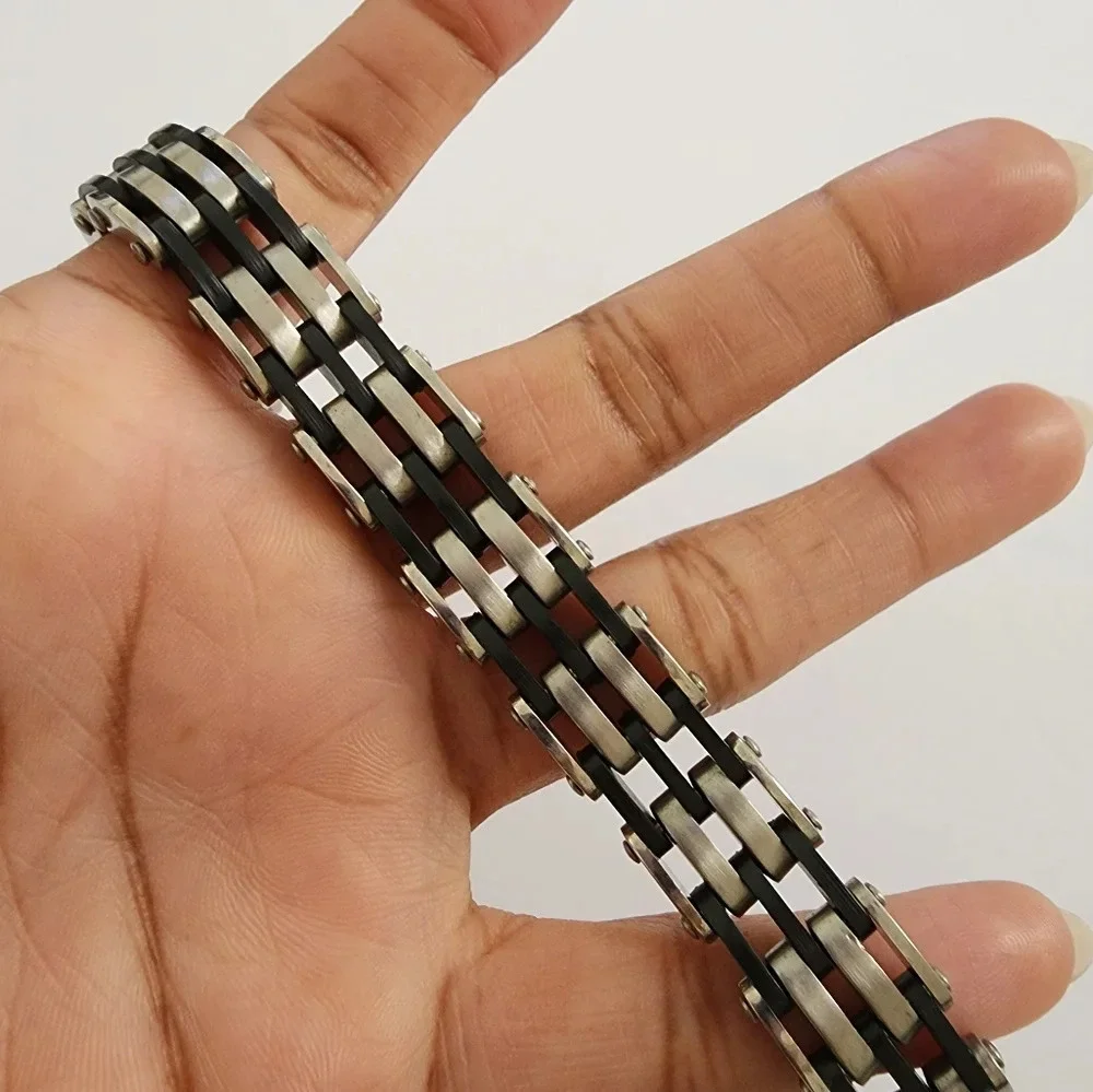 Silver& Black Metal Biker Bracelet